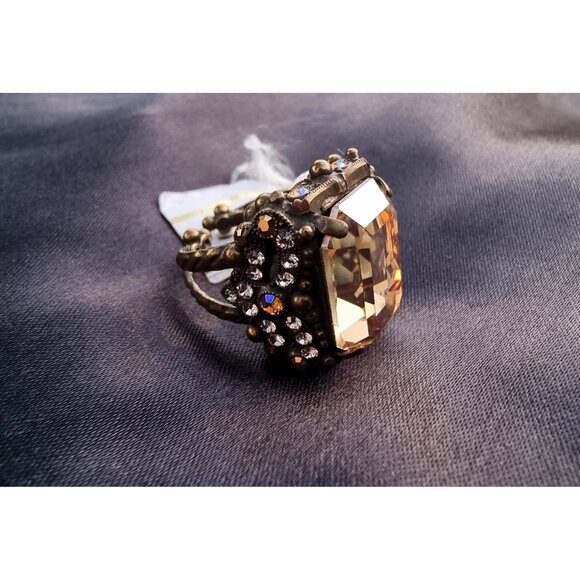 Vintage Large Rhinestone SORRELLI Signed Jewelry Set Ring and Earrings - Picture 5 of 5